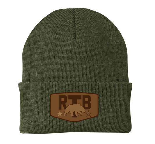RTB LEATHER PATCH KNIT CAP - OD GREEN