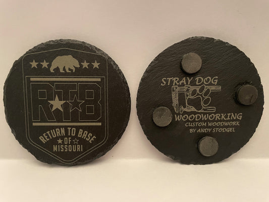 RTB PREMIUM SLATE COASTERS - LASER ENGRAVED (ROUND) - SET OF 4