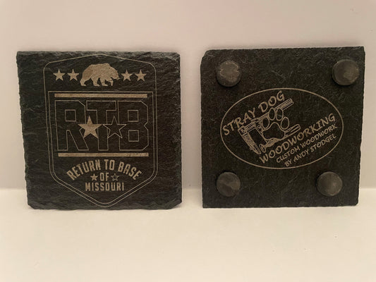 RTB PREMIUM SLATE COASTERS - LASER ENGRAVED (SQUARE) - SET OF 4